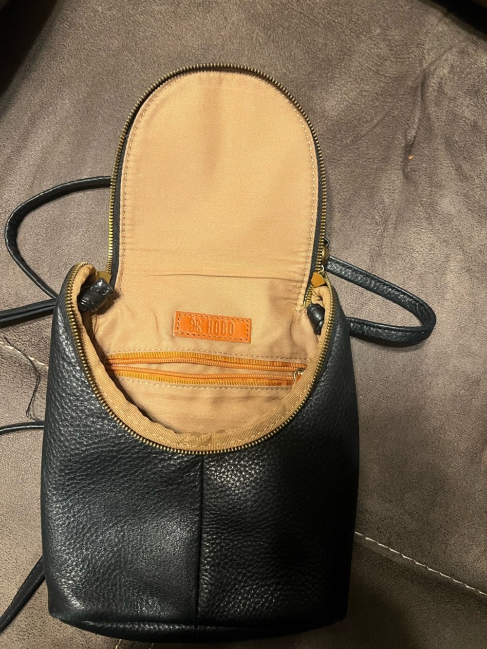 HOBO Black Pebbled Leather Mini Crossbody with Gold Zipper - Picture 6 of 7